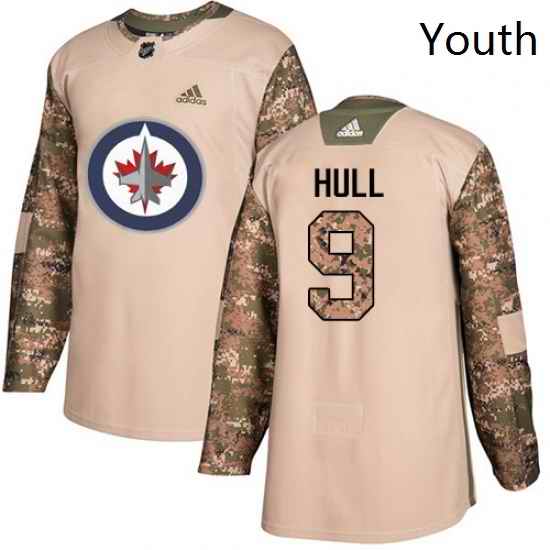 Youth Adidas Winnipeg Jets 9 Bobby Hull Authentic Camo Veterans Day Practice NHL Jersey